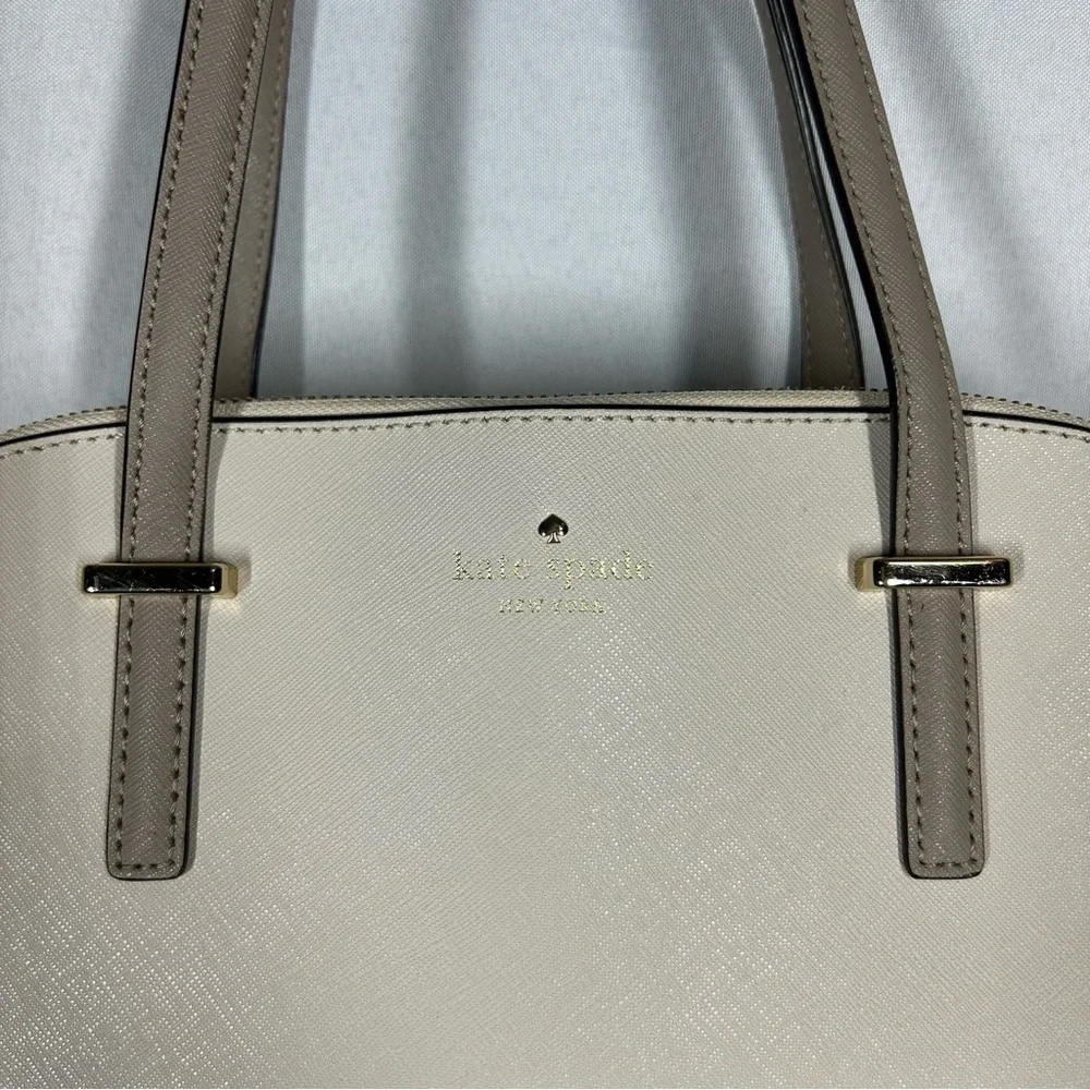 Kate Spade | Leather Shoulder Bag Purse Beige Brown White Minimalist Handbag
